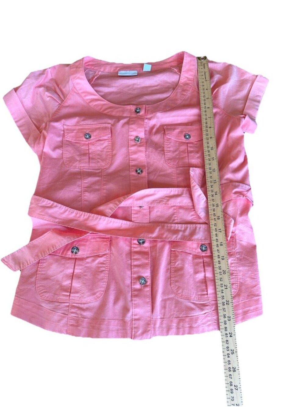 New York & Company Pink Button Up Belted Pleated Sleeve Size M Retro - Picture 5 of 8